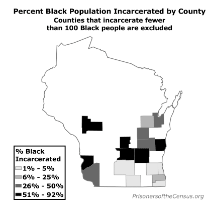 Pecentage of Black Population Incarcerated in Wisonsin by county